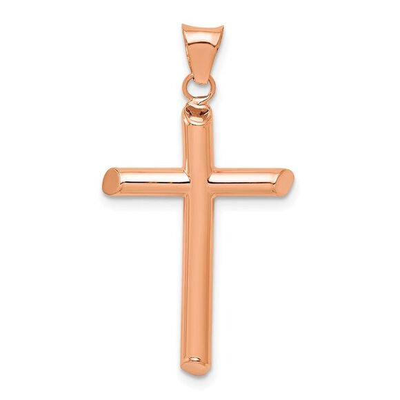 14k Rose Gold Polished Tube Cross Pendant